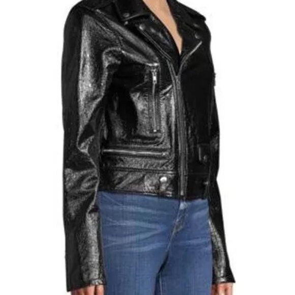 ELIE TAHARI Jacalyn Patent Leather Moto Jacket In Black - Picture 6 of 6